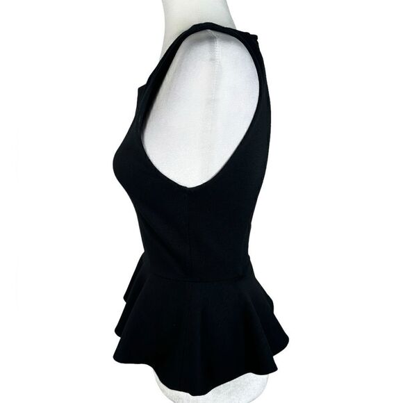 Alice + Olivia Ponte Black Mesh Panel Sleeveless Peplum Top - Picture 4 of 8